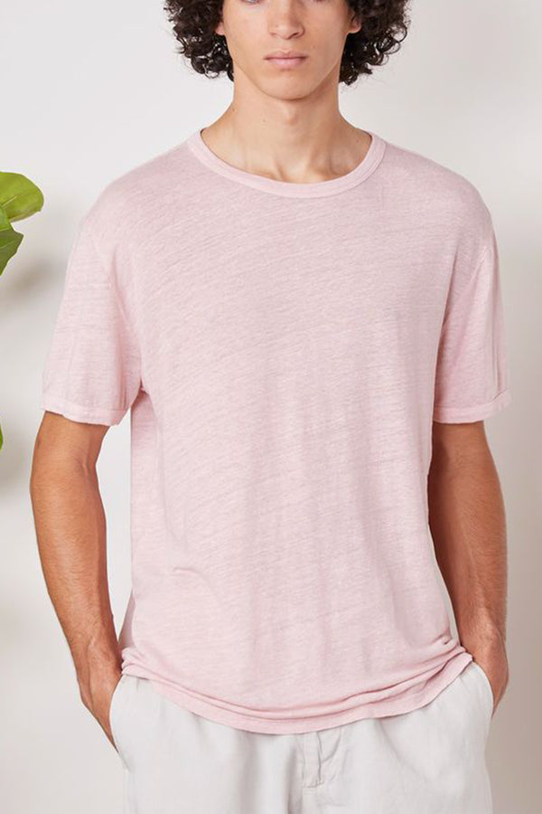 Piece Dyed French Linen Short Sleeve Tee in Smoked Pink