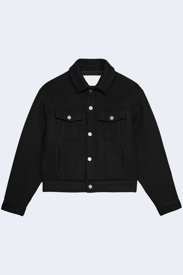 Boxy Water Repellent Jacket in Wool Tricotine Black