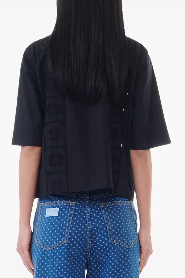 Broderie Anglaise Tie Blouse in Black