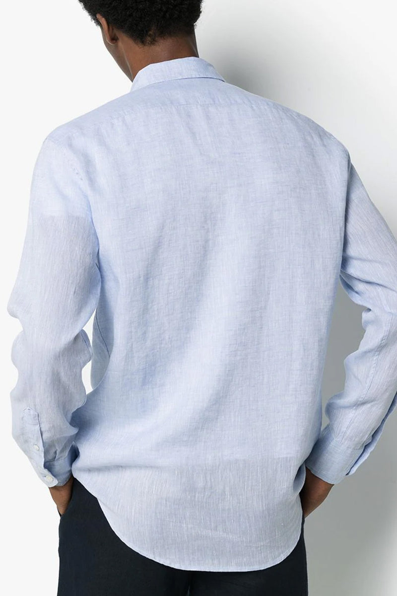 Antonio Linen Regular Long Sleeve Block Shirt in Baby Blue