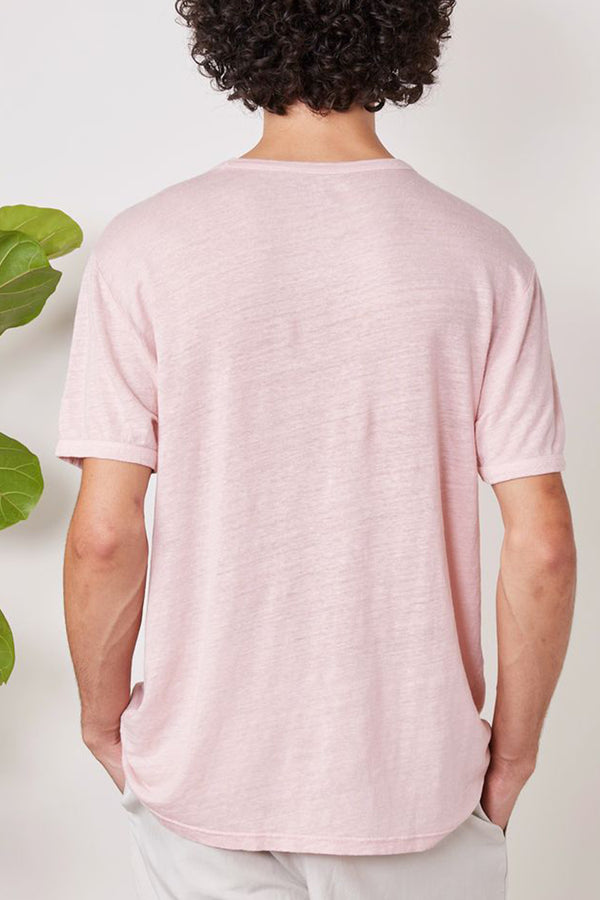 Piece Dyed French Linen Short Sleeve Tee in Smoked Pink