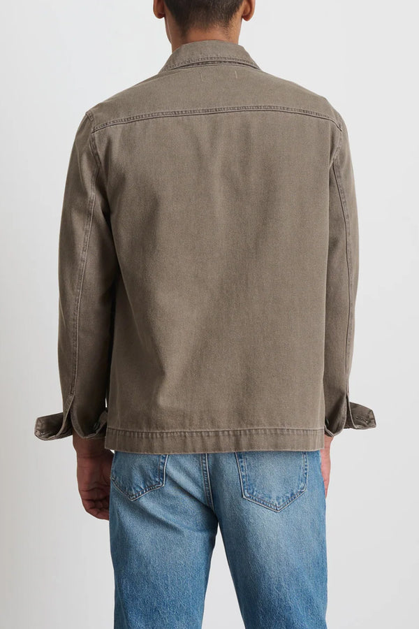 Garment Dyed Work Jacket In Recycled Denim in Thyme