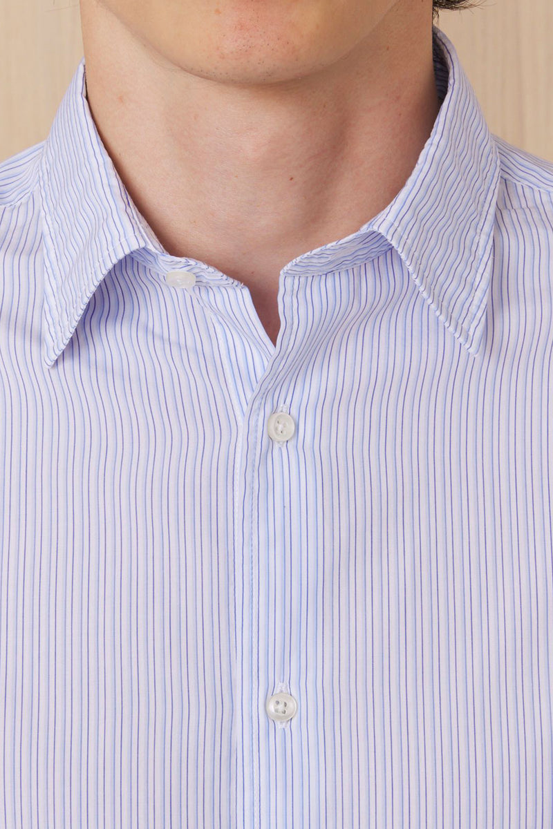 Giacomo Cotton Multi Stripe Button Down in White/Blue
