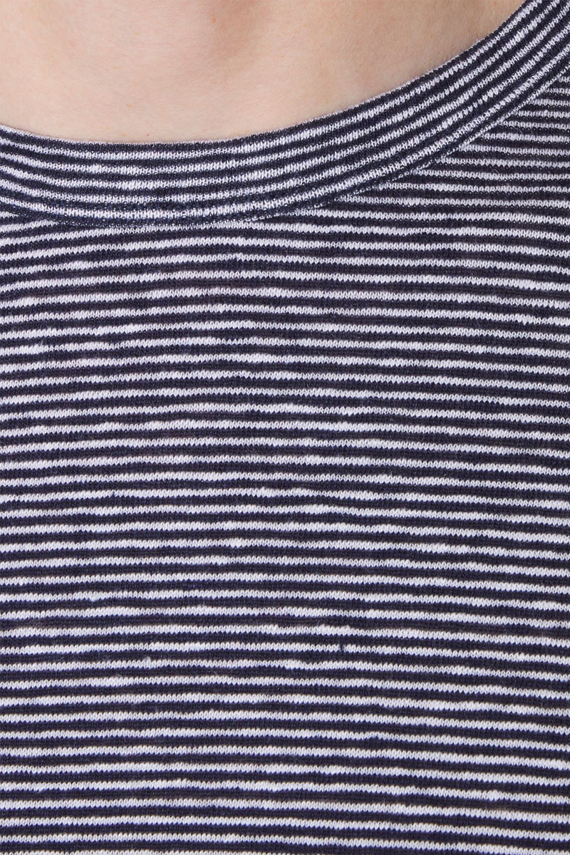 Short Sleeve French Linen Stripe Tee  in Night Sky/White