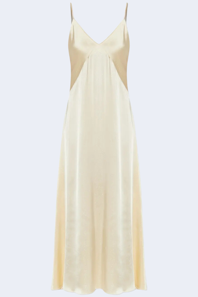 Silver Pinstripe Satin Slip Dress in Cream TENET Silver Pinstripe Satin Slip Dress in Cream TENET