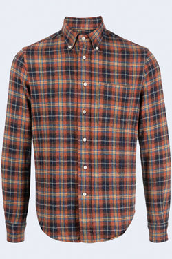Cotton Tweed Check Long Sleeve Button Down in Red