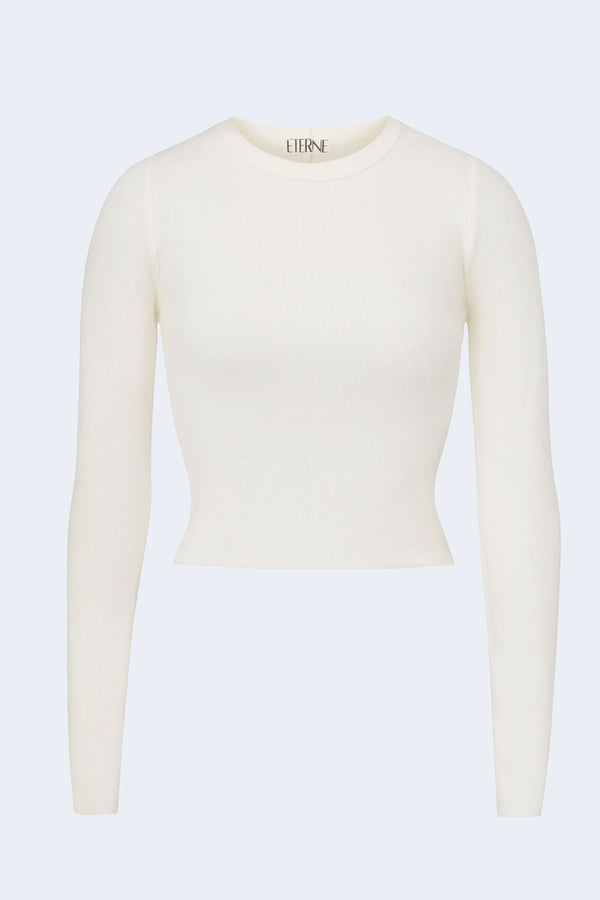 Cropped Long Sleeve Fitted Top Cream in Cream