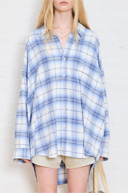 Button Front Shirt in Blue/White Plaid