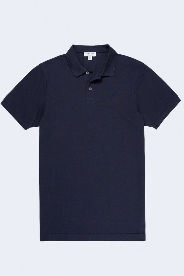 Short Sleeve Pique Polo Shirt in Navy