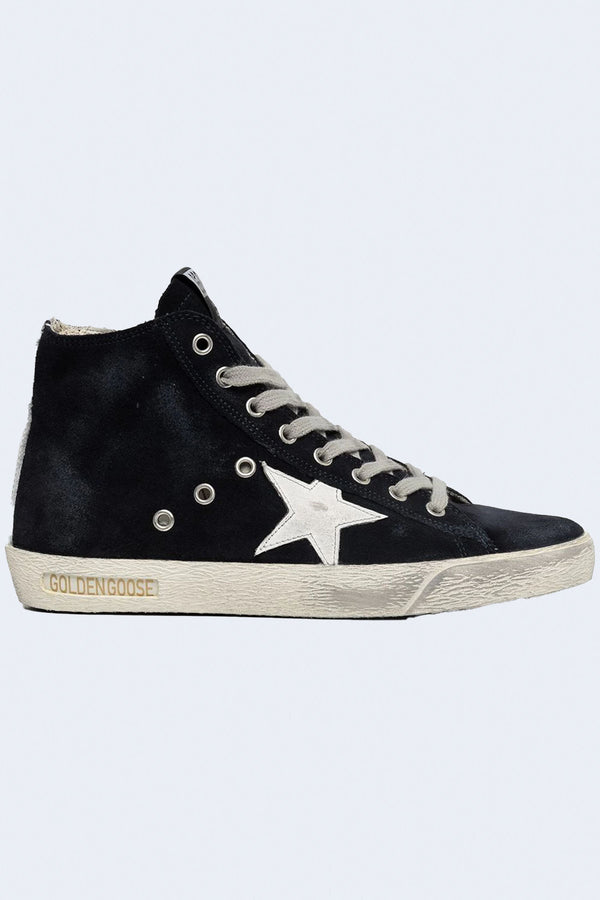 Women's Francy Classic Suede Upper Shiny Leather Star Sneakers in Night Blue/White