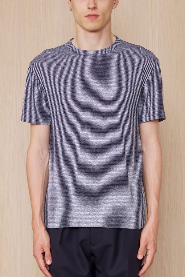 Piece Dyed French Linen Short Sleeve Tee in Nightshadow