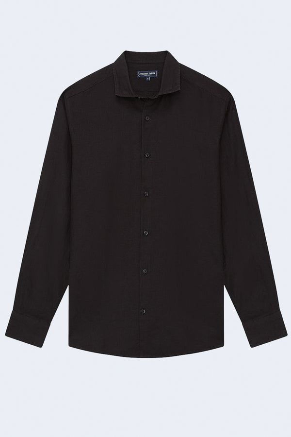 Antonio Linen Long Sleeve Shirt in Black