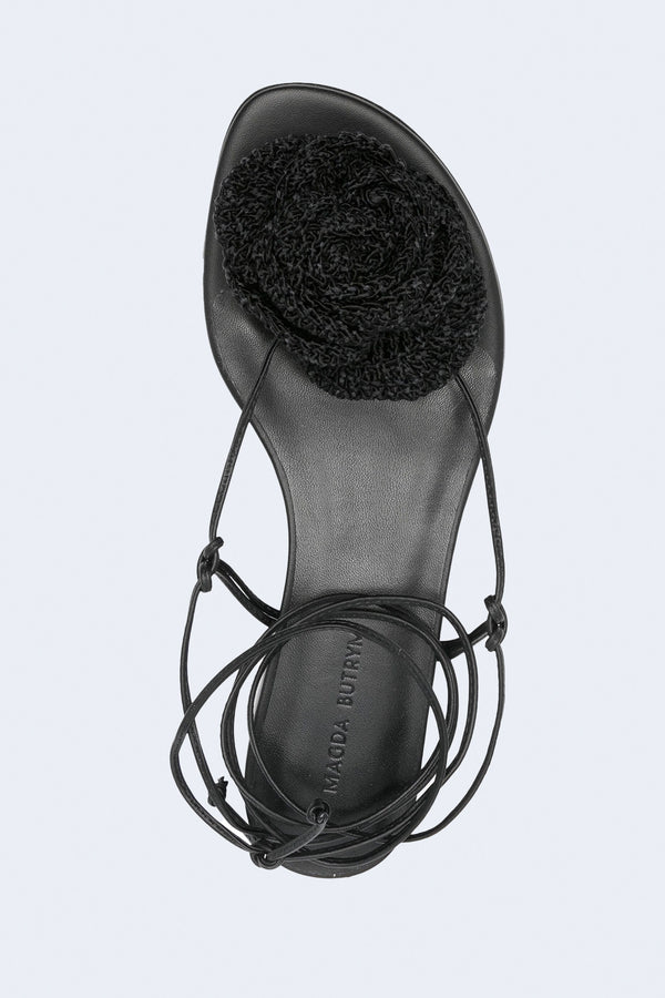 Wrap Around Flat Flower Sandals Crochet Black in Black