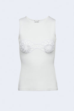 Crochet Embroidered Tank Top in White
