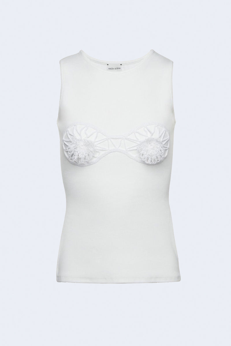 Crochet Embroidered Tank Top in White