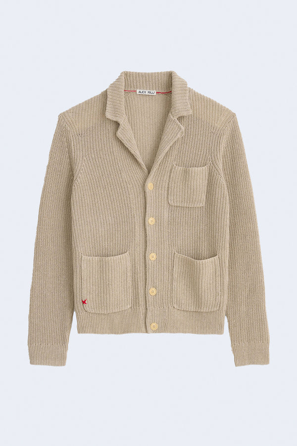 The Mitchell Cardigan In Linen Cotton in Flax