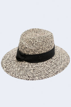 Virginie Mat Ribbon Mix Straw Hat in White / Black