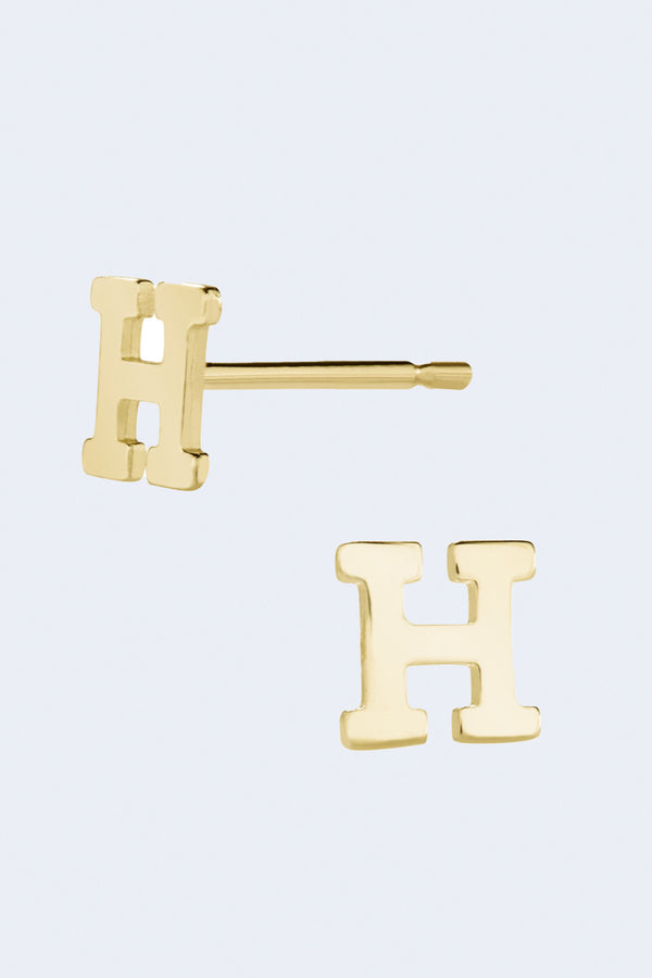 Letter H Initial Stud Single Earring in Yellow Gold