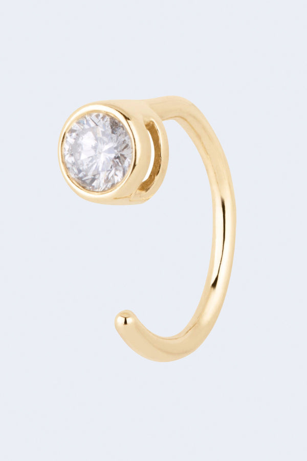 Diamond Gemstone Huggie Single Yellow Gold Hoop Earring