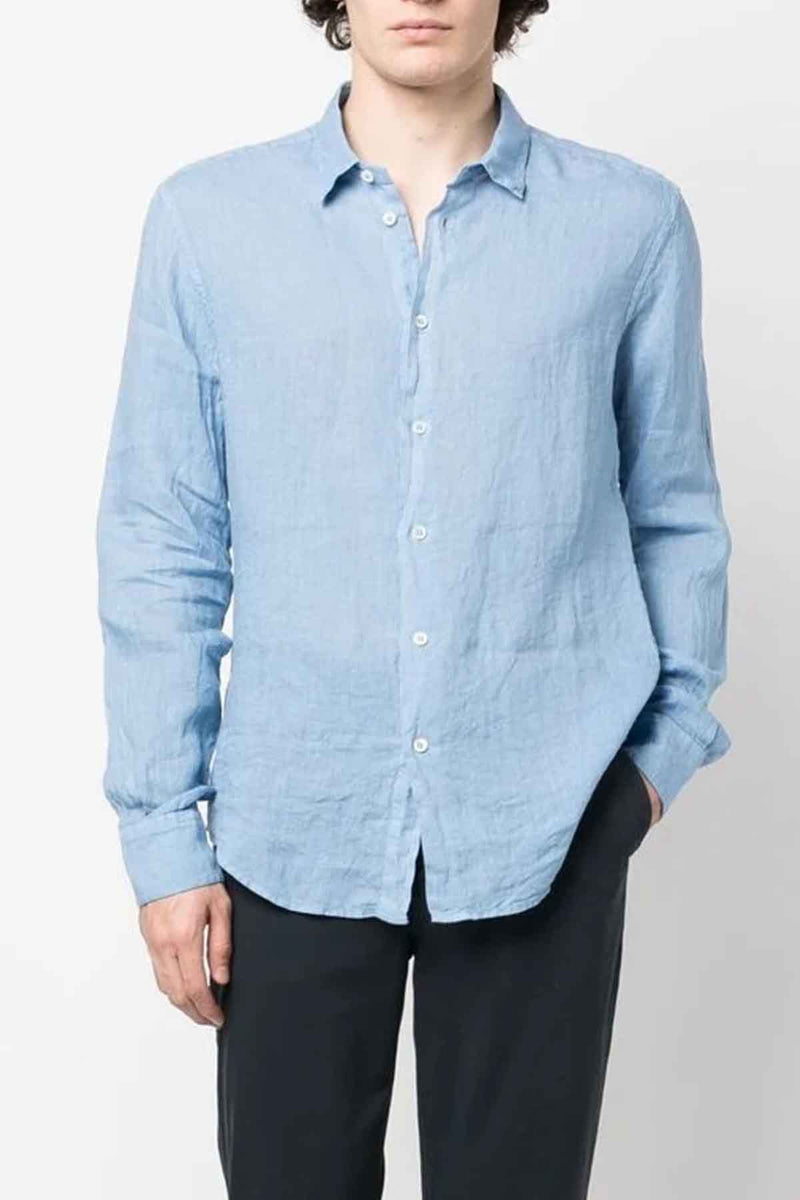 Camicia Coppi Telino Long Sleeve Linen Button Down in Cielo