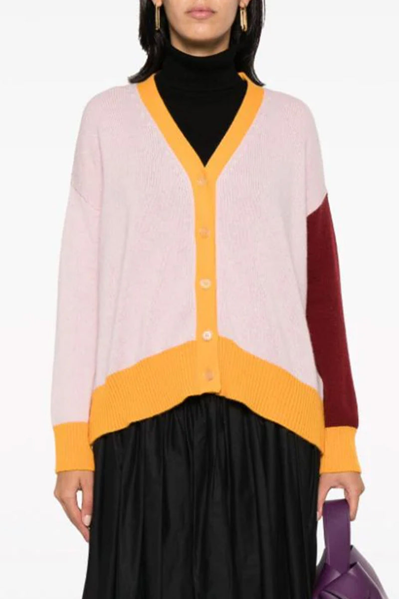 Colorblock Polo Sweater in Pink Orange Burgundy