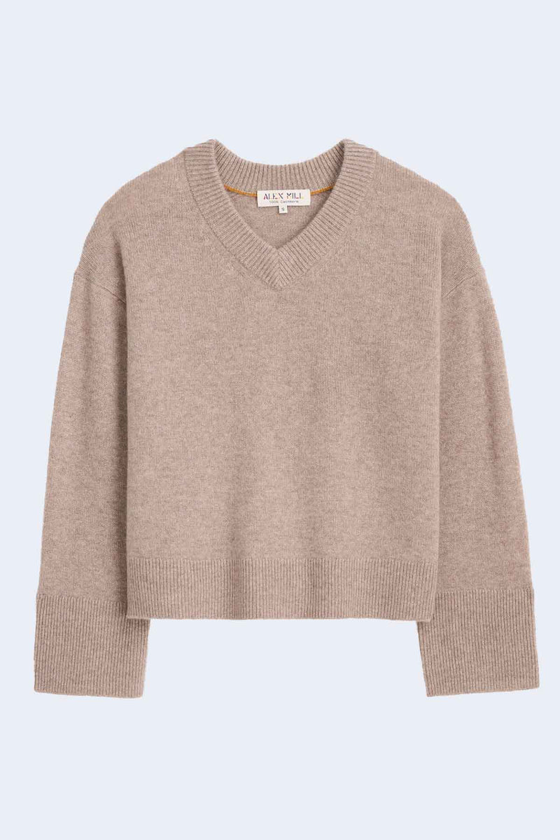 Women's Standard V Neck Cashmere Sweater in Biscotti