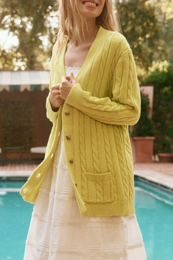 The Cable Grandpa Cardigan in Lime Zest