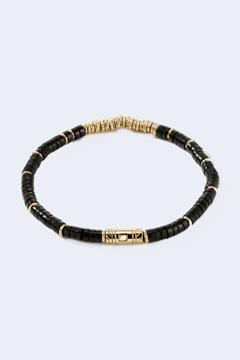 Classic Chain Heishi 14K Gold Bracelet in Black Onyx