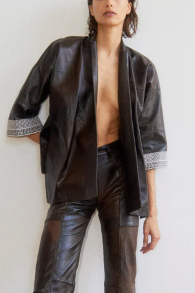 Falaise Lambskin Kimono in Dark Brown