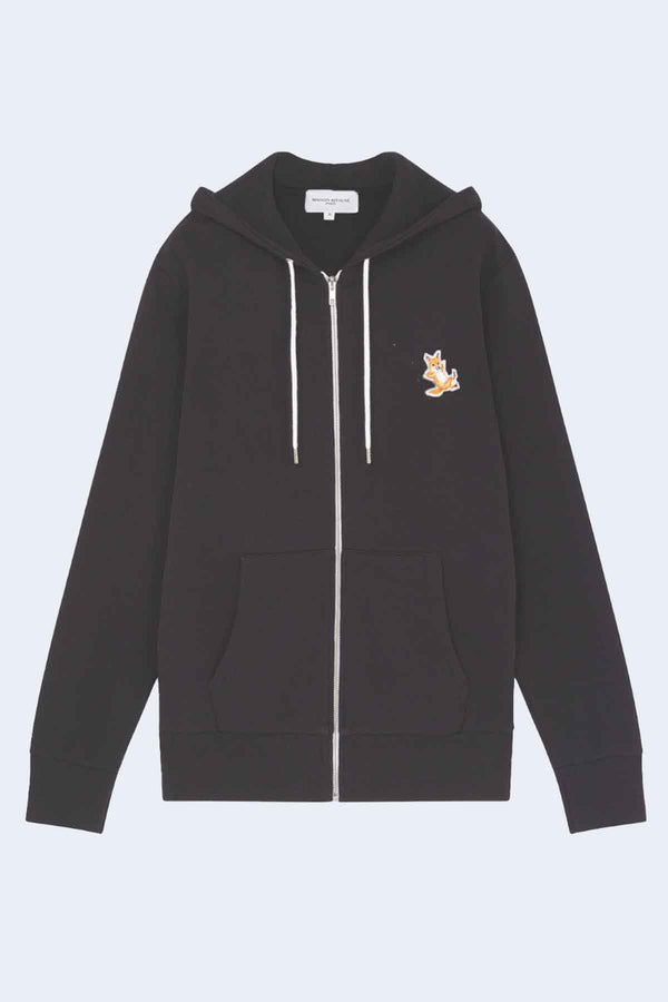 Chillax Fox Patch Zipped Hoodie in Black