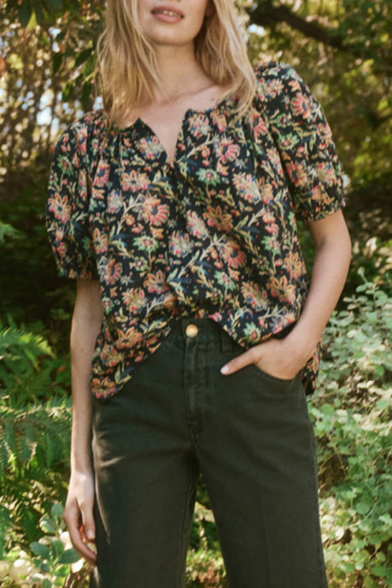 The Porch Top in Black Paisley Floral