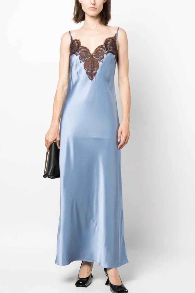 Danseurs Lace Slip Dress in Blue
