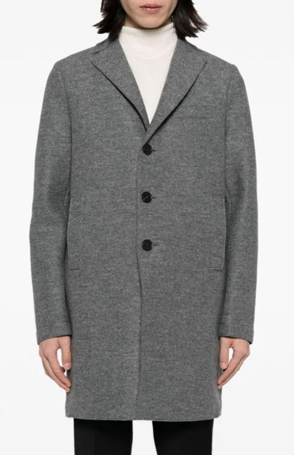 Men's Boxy Pressed Wool Coat in Grey Melange