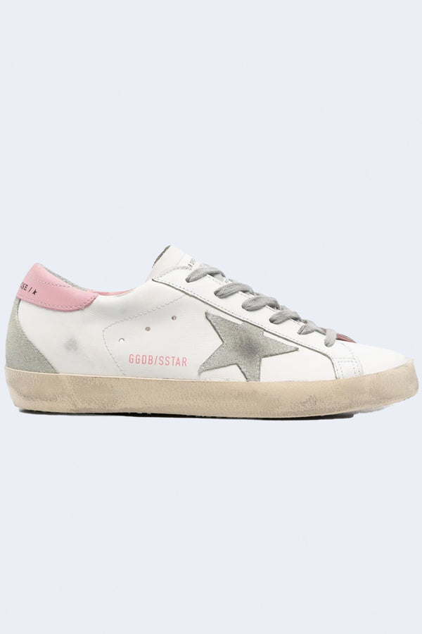 Super-Star Leather Upper And Heel Suede Star And Spur Cream Sole Sneakers in White/Ice/Light Pink