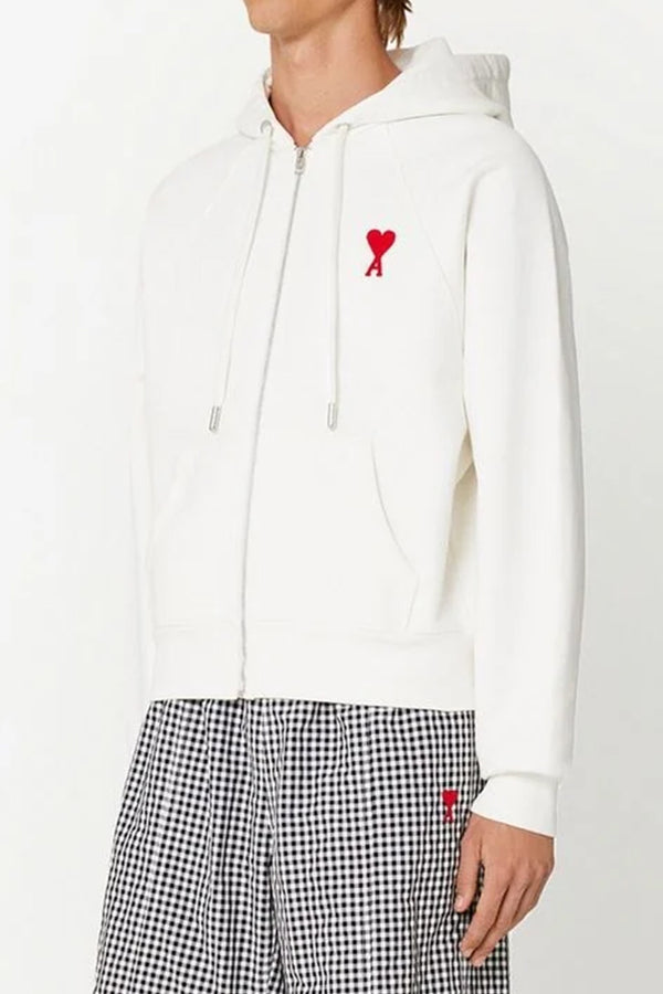 Tonal Zipped Adc Hoodie in Natural White/Red
