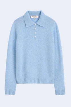 Women's Cashmere Alice Polo Sweater in Frost Blue