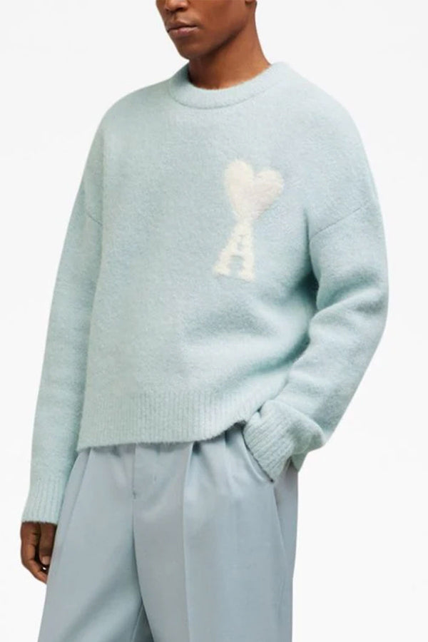 Hairy Alpaca Knit Adc Sweater in Aquamarine Ivory