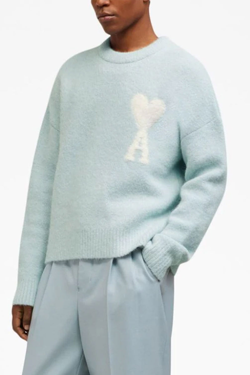 Hairy Alpaca Knit Adc Sweater in Aquamarine Ivory