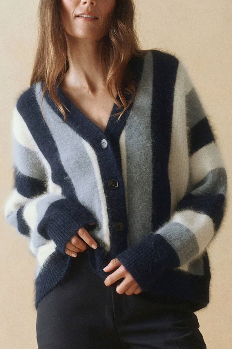 The Fluffly Slouch Cardigan in Navy Stripe