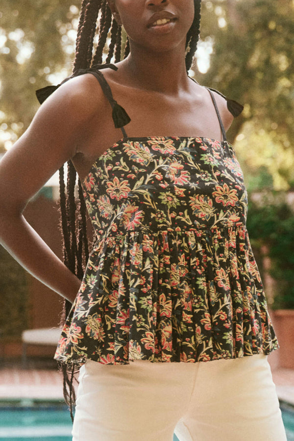 The Dainty Top in Black Paisley Floral