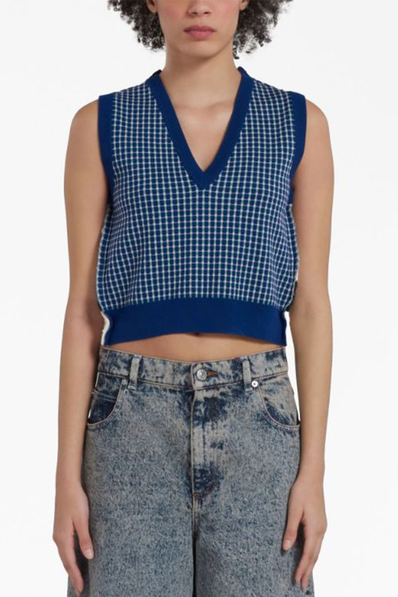 V-Neck Sweater in Blue White