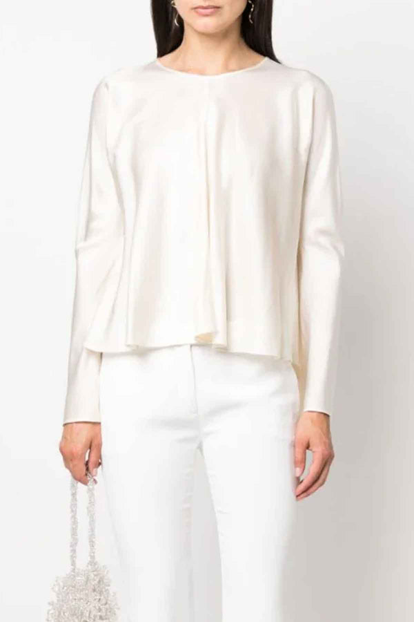Heavy Silk Satin Roundneck Shirt in Pure