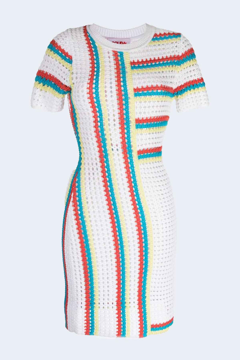 The Mini June Dress in Coral Orange/Banana/Keys Blue