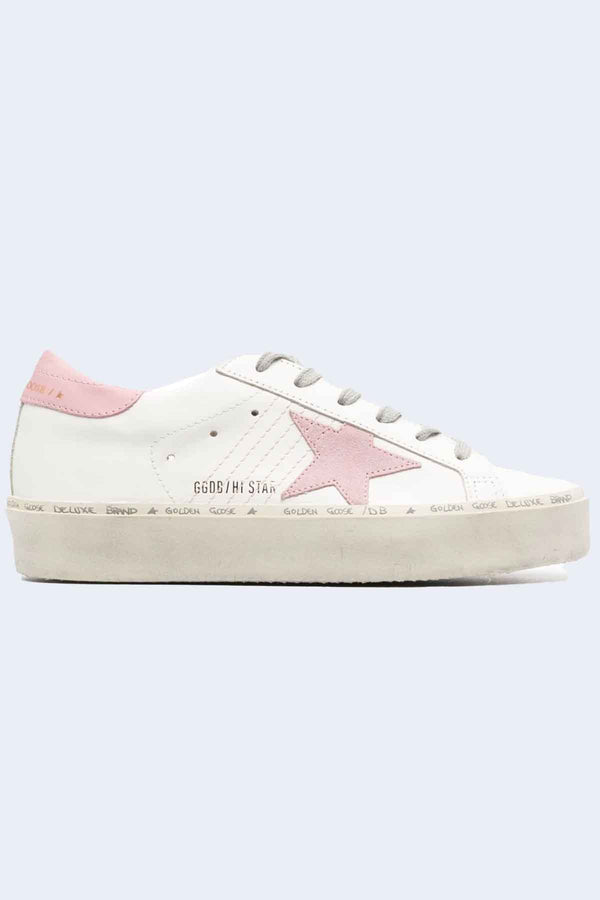 Hi Star Leather Upper And Heel Suede Star Sneakers in White/Antique Pink