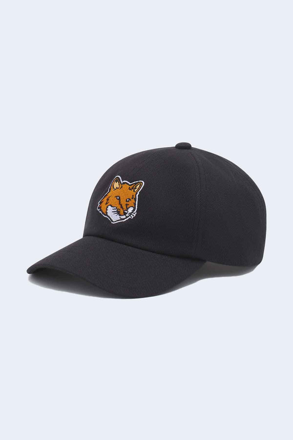 Large Fox Head Embroidery 6P Cap in Black