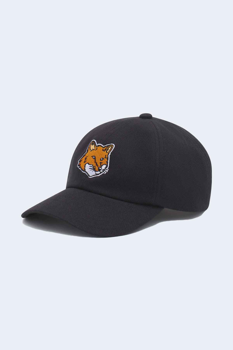 Large Fox Head Embroidery 6P Cap in Black