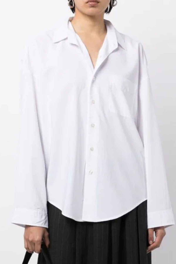 Long Sleeve Boxy Button-Up Shirt in White