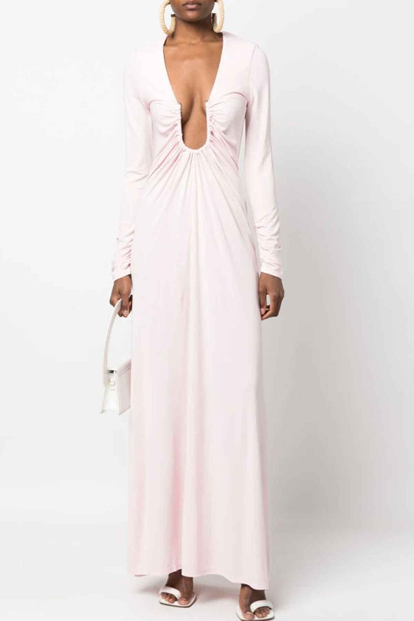 Arced Palm Long Sleeve Dress in Chalky Pink