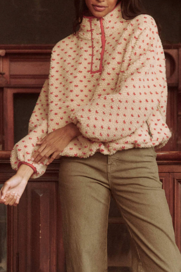 The Countryside Pullover in Oat W/ Red