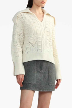 Cele Long Sleeve Sweater With Collar in Cream